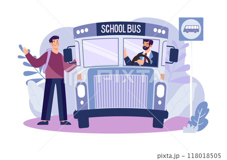 Boy getting into the school bus Illustration concept on white background 118018505