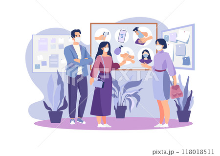 Students following covid guidelines inside the classroom Illustration concept on white background Students following covid guidelines inside the classroom Illustration concept on white background 118018511