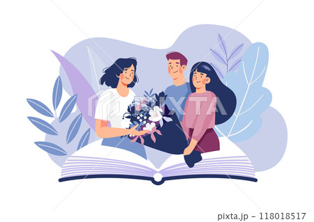 Students give flower bouquets to the teacher Illustration concept on white background 118018517