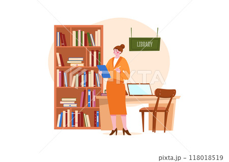 The librarian is taking inventory of the books in the library Illustration concept on white background 118018519