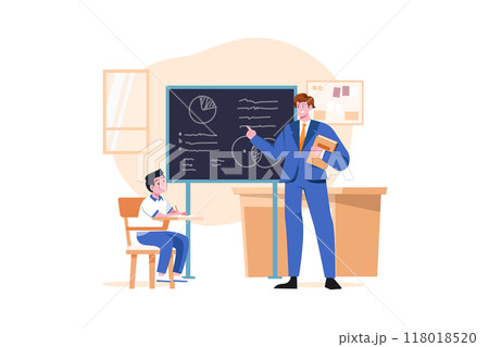 Math teacher giving a lecture to students Illustration concept on white background Math teacher giving a lecture to students Illustration concept on white background 118018520