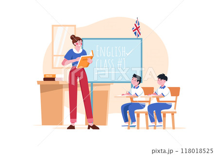 English teacher teaching in class Illustration concept on white background 118018525