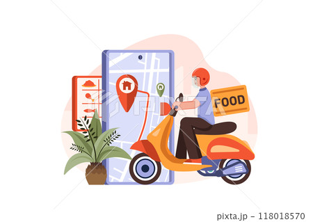 Food delivery service, a male courier with a large backpack Illustration concept on white background 118018570