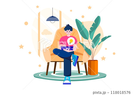 Male working on the creative idea on a tablet Illustration concept on white background 118018576