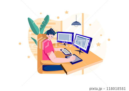 Female designer drawing design with tablet Illustration concept on white background Female designer drawing design with tablet Illustration concept on white background 118018581