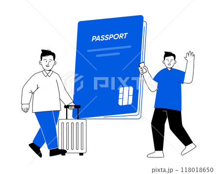 Passport electronic ship ID identification document immigration traveler black and white with blue illustration Passport electronic ship ID identification document immigration traveler black and white with blue illustration 118018650