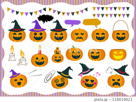 かわいいハロウィンかぼちゃのイラストセット 118019021