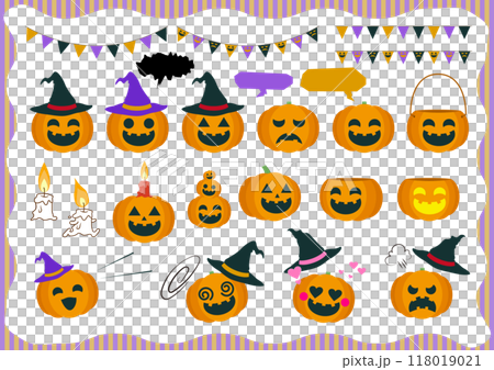 かわいいハロウィンかぼちゃのイラストセット 118019021