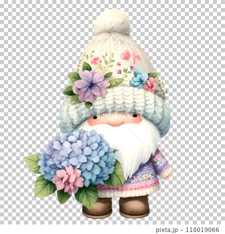 gnome with hydrangea bouquet 118019066