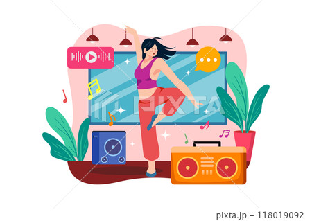 Cute woman dancer in action in the studio 118019092