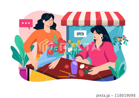 Florist making bouquet in a flower shop Florist making bouquet in a flower shop 118019098