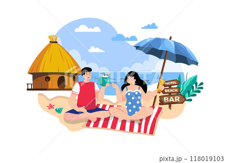 Man and woman resting at a seaside resort 118019103