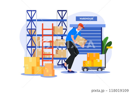 Employees working in the warehouse 118019109