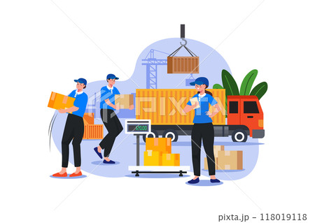 Warehouse worker unloading truck Warehouse worker unloading truck 118019118