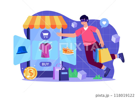 Man shopping using Metaverse technology 118019122