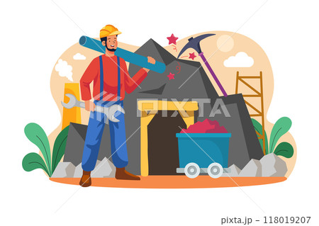 Miner character holding wrench and plastic pipe 118019207