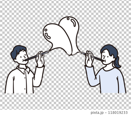 男女充氣的心型肥皂泡插畫素材 男女充氣的心型肥皂泡插畫素材 118019233