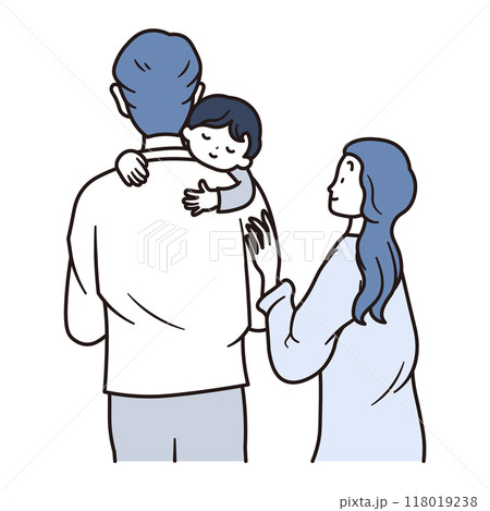 息子を抱っこしている父親と母親のイラスト素材 118019238