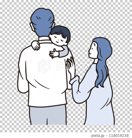 Illustration material of a father and mother holding their son 118019238