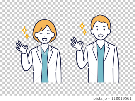 Illustration of a doctor making an OK sign _ upper body Illustration of a doctor making an OK sign _ upper body 118019561