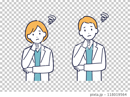 Illustration of a troubled doctor _ upper body 118019564