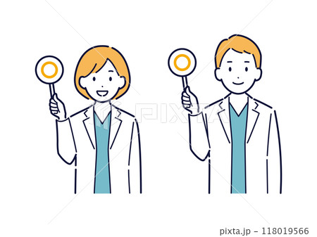 丸のふだを持つ医師のイラスト＿上半身 118019566