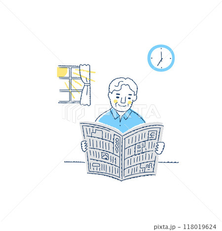 朝に新聞を読んでいるシニア男性 朝に新聞を読んでいるシニア男性 118019624