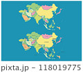 アジア色分け地図＿ブルー背景セット 118019775