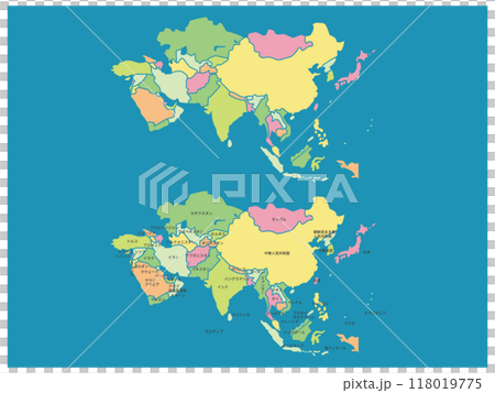 亞洲顏色編碼地圖_藍色背景集 118019775