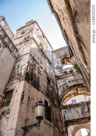 Iron Gate of ancient Roman Historical Complex of the Palace of Diocletian, UNESCO world heritage site in Split, Croatia 118020105
