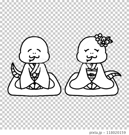 着物姿で挨拶する干支・巳・線画 118020159