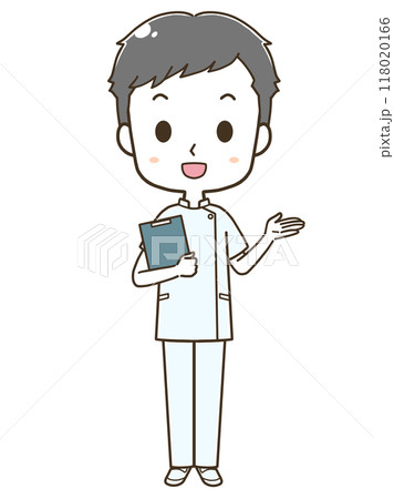 右へ案内をする若い男性看護師の全身イラスト 118020166