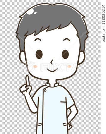 指差しをする若い男性看護師の上半身イラスト 118020214