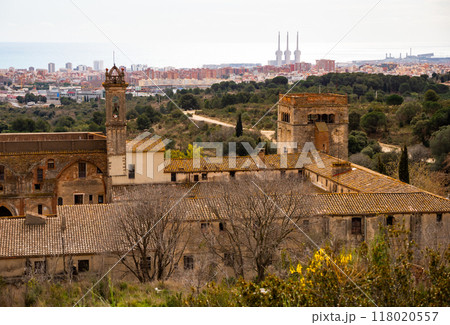 Monastery of San Jeronimo de la Murtra on background of Sant Adria de Besos, Spain Monastery of San Jeronimo de la Murtra on background of Sant Adria de Besos, Spain 118020557