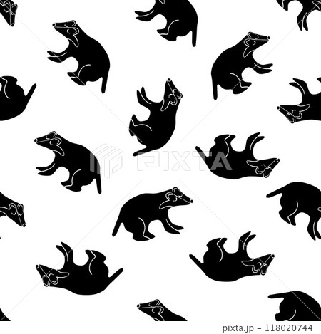 Vector isolated illustration of black and white pattern with wolverines. Vector isolated illustration of black and white pattern with wolverines. 118020744