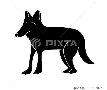 Vector isolated illustration of a cartoon wolf silhouette on a white background. 118020745