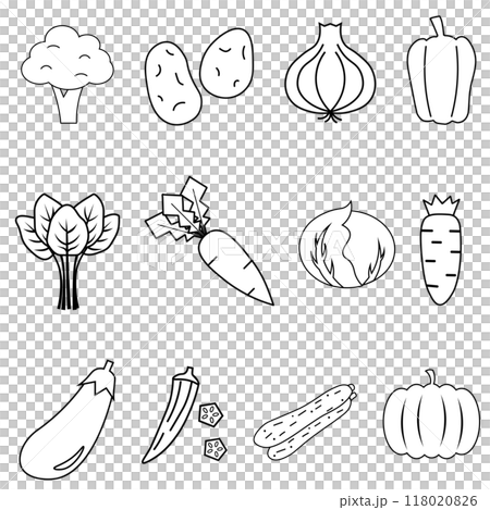 Simple line drawing illustration set of vegetables Simple line drawing illustration set of vegetables 118020826