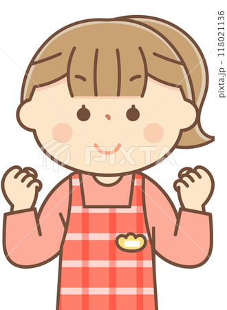 ガッツポーズをする保育士の女性 118021136