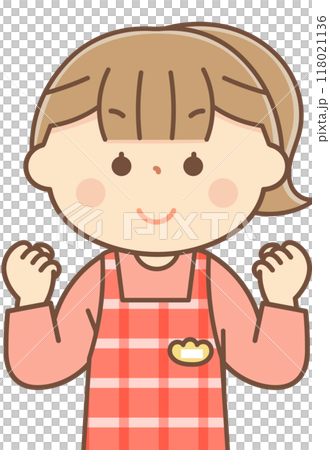 ガッツポーズをする保育士の女性 118021136