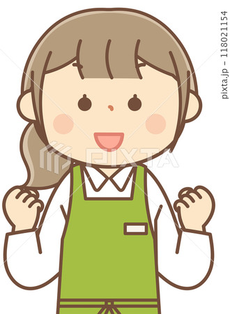 ガッツポーズをする書店員の女性 118021154