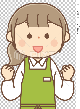 ガッツポーズをする書店員の女性 118021154