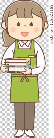 拿著一本書的書店店員的全身 118021165