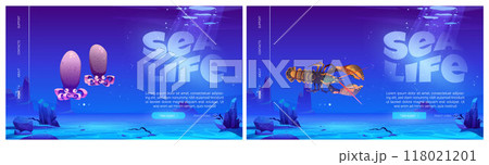 Web banner with childish underwater landscape. 118021201