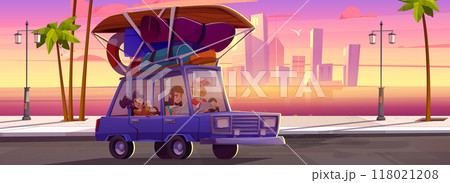Family traveling by car on summer vacation 118021208