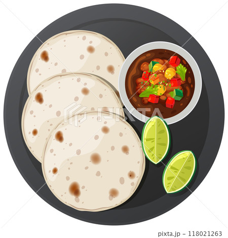 Mexican Cuisine with Tortillas and Salsa 118021263