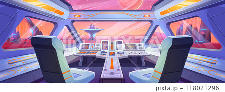 View on alien planet from spaceship cockpit View on alien planet from spaceship cockpit 118021296