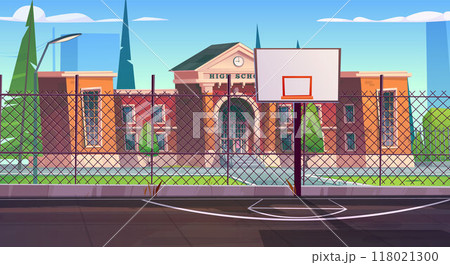 Basketball court on street outside school cartoon 118021300