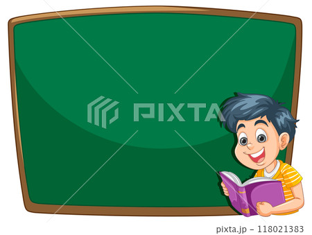 Boy Reading by Chalkboard 118021383