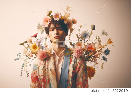 花と若い男性 118022019