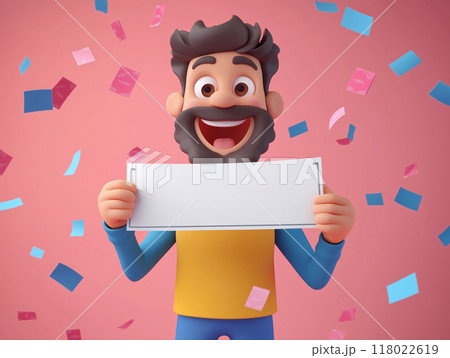 Pay day banner, happy employee holding a paycheck, workplace celebration, 3D illustration 118022619